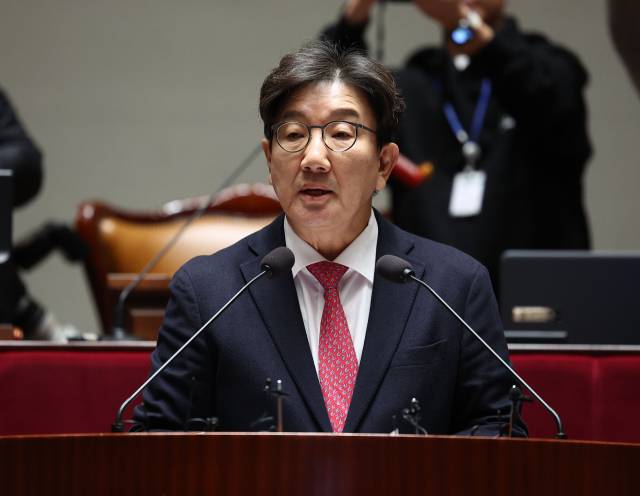 ▲국민의힘 권성동 원내대표가 16일 국회에서 열린 의원총회에 참석해 발언하고 있다. ⓒ연합뉴스