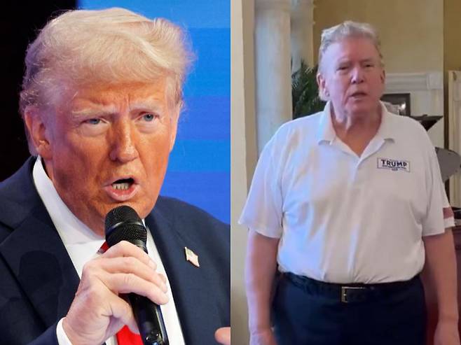 도널드 트럼프 미국 대통령 당선인(78)이 평소와 달리 머리를 모두 뒤로 넘겨 이마가 훤히 드러나는 ‘올백 머리’를 하고 나타났다./사진=로이터통신, X