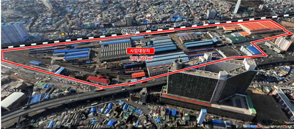 ▲한국철도(코레일)가 ‘부산 범천동 철도차량정비단(정비단)’ 부지 개발 민간사업자를 공모한다. 부산 범천철도차량정비단 부지현황ⓒ한국철도(