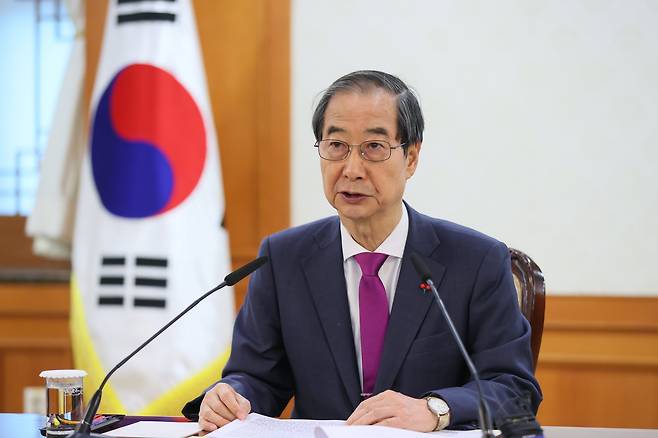 한덕수 대통령 권한대행 국무총리가 20일 서울 종로구 정부서울청사에서 열린 제7차 국가첨단전략산업위원회에서 모두발언을 하고 있다./국무총리실