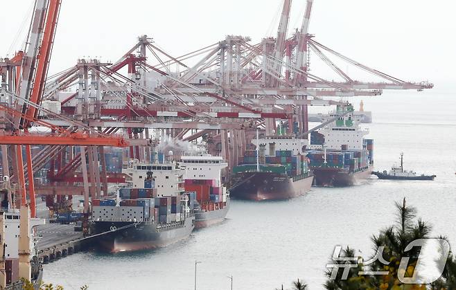 6일 오후 부산항 신선대부두에서 컨테이너 하역작업이 진행되고 있다. 2024.12.6/뉴스1 ⓒ News1 윤일지 기자