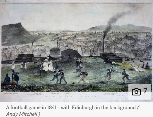 1841년 스코틀랜드 에딘버러에서 열린 축구 경기 모습. /사진=영국 인디펜던트 캡처