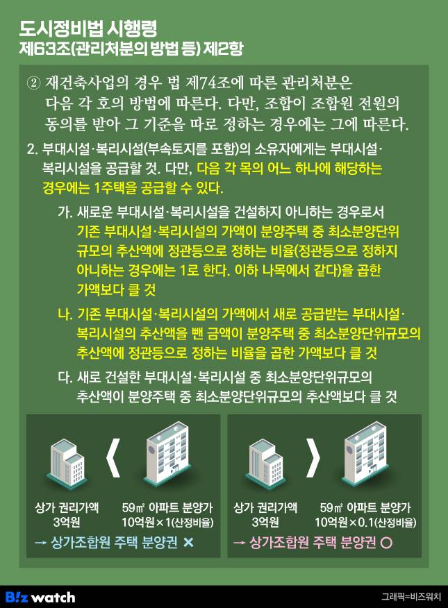 재건축 후 상가조합 주택 공급 예외 규정 담은 도시정비법 시행령/그래픽=비즈워치