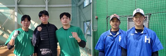 2026 KBO 드래프트 참가 예정인 성균관대 강보현, 김영준, 조영준(왼쪽부터). 오른쪽 사진은 대학 마지막 해를 앞둔 한일장신대 곽동효(왼쪽), 유종환.