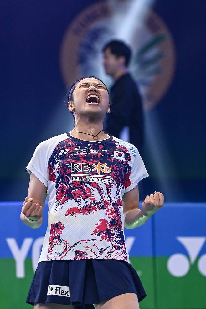 ▲ 안세영이 19일 인도 뉴델리에서 열린 2025 세계배드민턴연맹(BWF) 월드투어 슈퍼 750 인도오픈 여자 단식 결승전에서 2-0으로 승리하고 우승을 차지했다. ⓒ연합뉴스/AFP