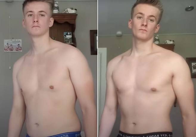 영국의 한 유튜버가 한 달 동안 하루에 5km를 달리기 전(왼)과 후(오)의 모습/사진=데일리 메일