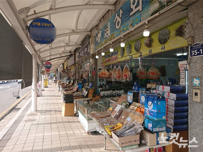 설 연휴를 앞둔 지난 24일 한산한 전남 여수 해안로 건어물상가 일대. 유대용 기자