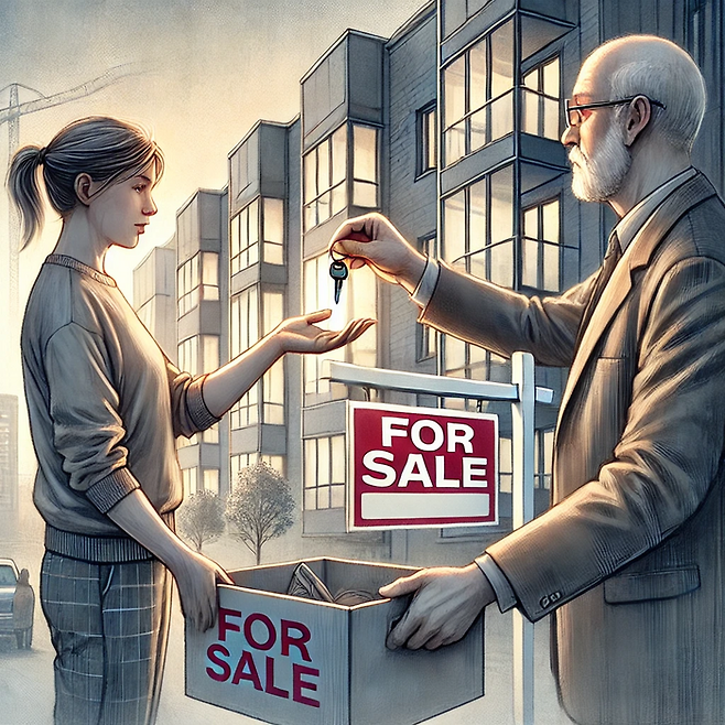 고령 인구가 늘며 주택 매도 가 늘어나는 모습을 삽화로 그린 모습 <출처=Chat GPT>