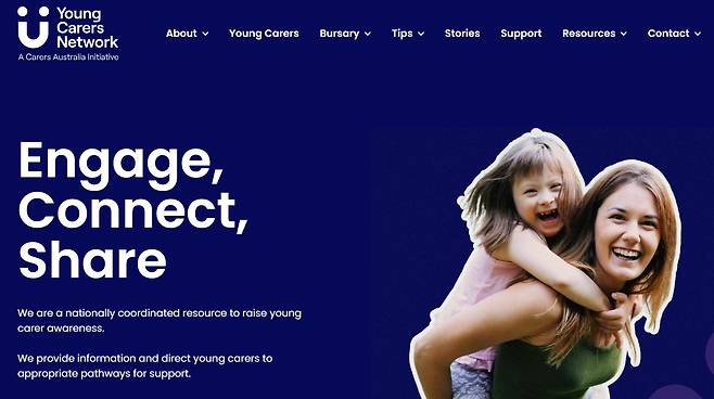 호주의 '영케어러 네트워크(Young Carers Network)'는 가족돌봄아동에 대한 집중적인 지원과 서비스를 제공하는 온라인 플랫폼이다. 사진 홈페이지 캡처