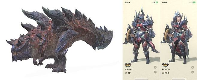 ▲ 신규 몬스터 '디노발드'와 남녀 디노 장비