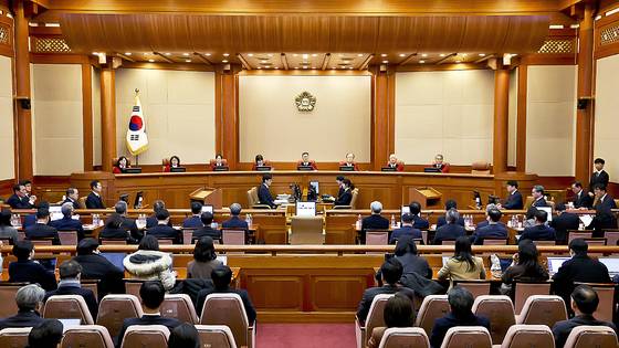18일 서울 종로구 헌법재판소에서 윤석열 대통령 탄핵심판 9차 변론이 열리고 있다. 사진공동취재단