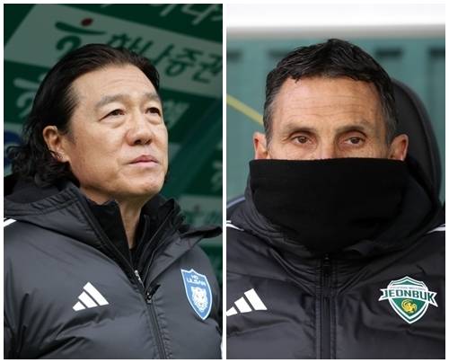 울산 김판곤(왼쪽) 감독과 전북 포옛 감독. 사진 | 한국프로축구연맹