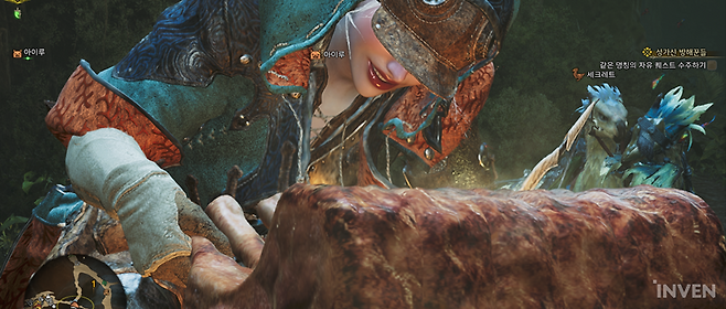 ▲ 고기를 화로에 누르면 1초 후 빼고, 리듬게임에 성공하면 잘 익은 고기를 가장 많이 얻을 수 있다