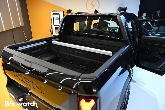 5일 경기도 평택시 KGM 본사에서 픽업 '무쏘 EV' 신차발표회가 열리고 있다./사진=이명근 기자 qwe123@