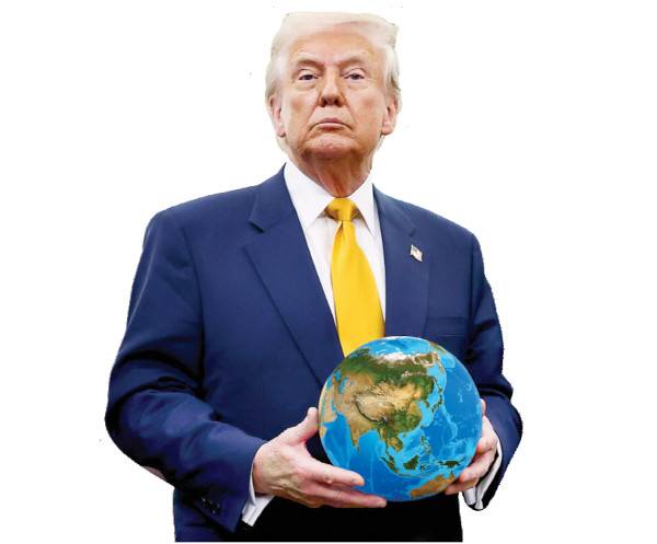 도널드 트럼프 미국 대통령이 주요 교역국의 ‘비관세 장벽’에 대해 관세 부과를 예고하며 글로벌 경제의 위기감이 고조되고 있다. 사진은 트럼프 대통령이 지난 7일(현지시간) 백악관에서 2026년 북중미월드컵 공인구를 들고 있는 모습에 지구본을 합성했다. AP연합뉴스, 게티이미지