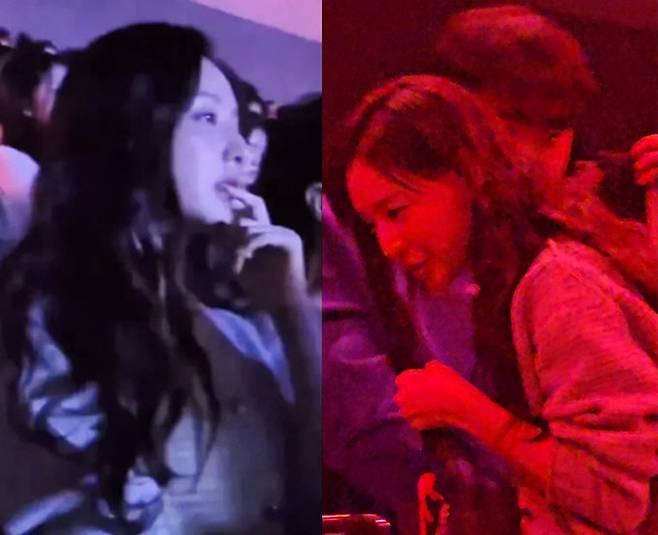 배우 김지원이 지난 15일 인천 중구 인스파이어 아레나에서 열린 그룹 블랙핑크 제니의 첫 솔로 정규 앨범 '루비'(Ruby) 발매 기념 단독 콘서트 '더 루비 익스피리언스'를 관람한 모습이 포착됐다. /사진=엑스, 온라인 커뮤니티 갈무리