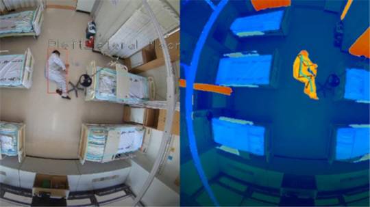 낙상발생경고시스템이 적용된 경기 성남 국군수도병원 입원실 모습. 환자가 침대에서 떨어지거나 쓰러질 경우, 경고시스템이 낙상 여부를 자동 분석해 경고한다. 국군수도병원 제공/국방일보