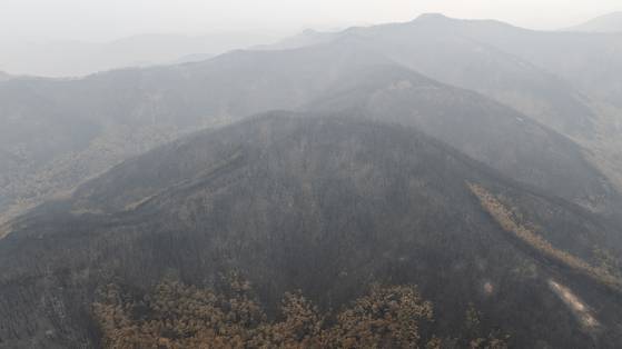 경북지역 산불 발생 엿새째를 맞은 27일 경북 의성군 산림이 불에 타 폐허가 된 모습을 보이고 있다. 김종호 기자
