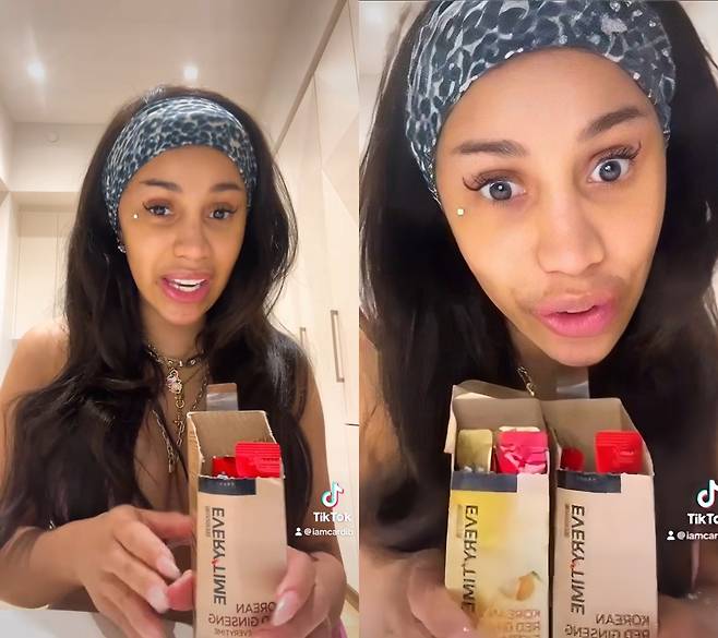 Rapper Cardi B consumes Everytime red ginseng products from Korea Ginseng Corporation in a TikTok video clip. (TikTok)
