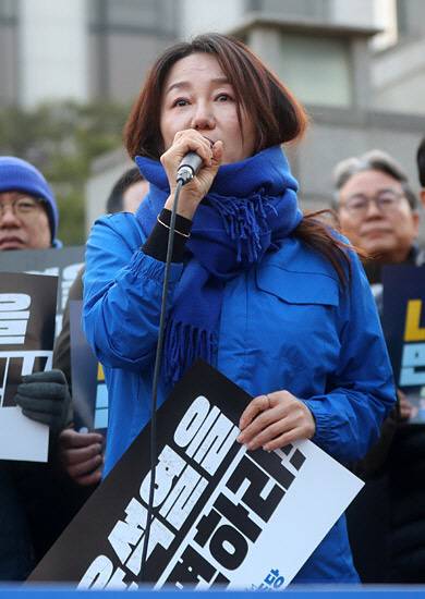 이재정 더불어민주당 의원이 지난달 20일 오후 서울 종로구 헌법재판소 앞에서 ‘윤석열 대통령 신속파면 촉구 기자회견’을 열고 발언하고 있다. 뉴시스