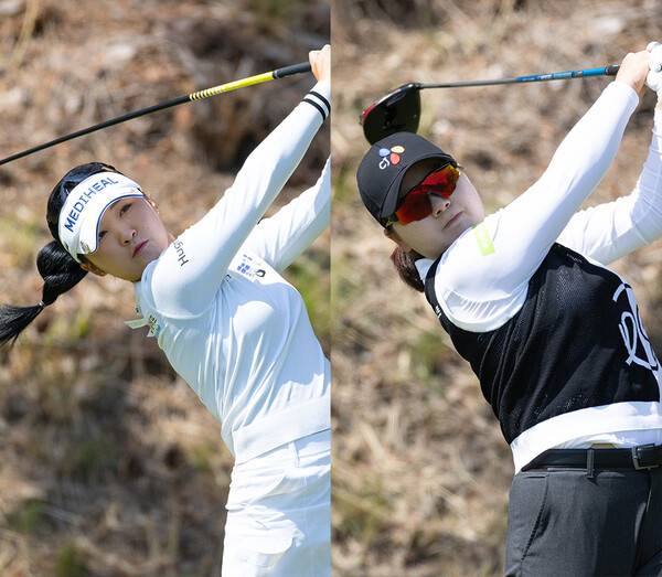 2025년 한국여자프로골프(KLPGA) 투어 '국내 개막전' 두산건설 위브 챔피언십 우승을 차지한 이예원 프로, 준우승한 홍정민 프로가 최종라운드에서 경기하는 모습이다. 사진제공=KLPGA