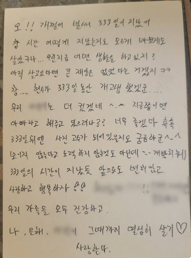 ‘계곡사망’ 사건 피의자 신분으로 도주한 조현수(30)가 이은해(31·여)에게 2021년 3월17일 예천 삼강주막에서 쓴 엽서를 경찰이 확인했다. (사진=뉴스1)