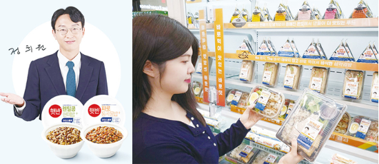 국내 저속노화 트렌드를 이끈 정희원 서울아산병원 노년내과 교수는 유통 업계 블루칩으로 떠올랐다. 왼쪽은 정 교수가 CJ제일제당과 협업해 만든 잡곡 즉석밥 제품 ‘햇반 라이스플랜’, 오른쪽은 세븐일레븐과 함께 선보인 건강 간편식 5종. (각 사 제공)