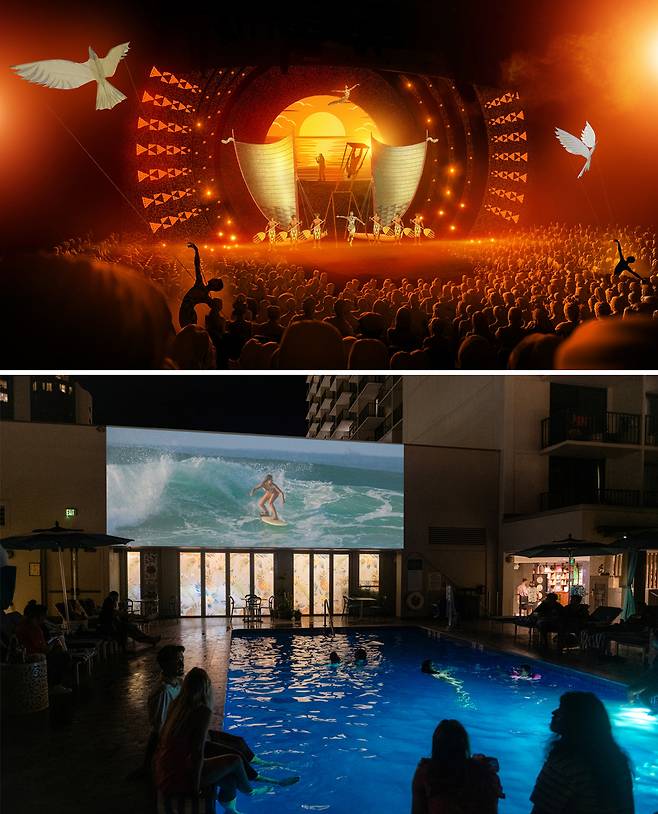 아우아나 공연과 매주 토요일 밤 진행되는 영화 관람 프로그램. 사진제공|팜투어