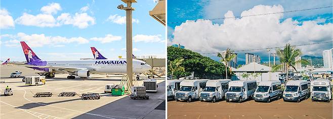 팜투어 전용 차량으로 운영되는 공항 호텔간 픽업 서비스. 사진제공|팜투어