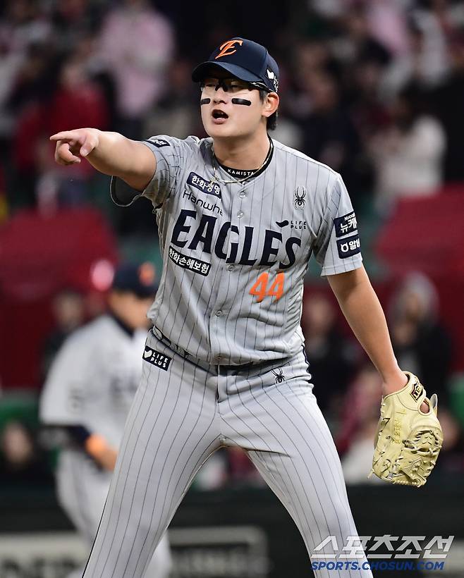 15일 인천 SSG랜더스필드에서 열린 KBO리그 SSG와 한화의 경기. 한화가 SSG에 승리했다. 승리를 지킨 김서현. 인천=송정헌 기자songs@sportschosun.com/2025.04.15/