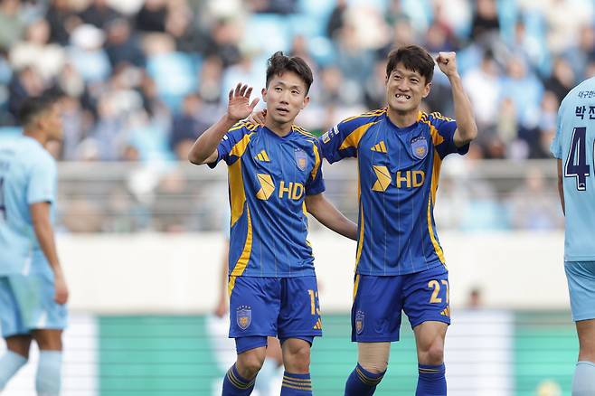 대구iM뱅크파크/ K리그1/ 대구FC vs 울산HDFC/ 울사 강상우 득점, 이청용/ 골 세레머니/ 사진 김정수