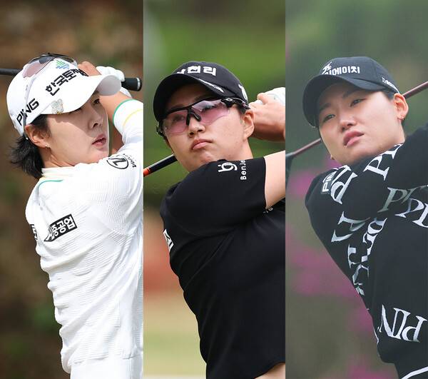 2025년 한국여자프로골프(KLPGA) 투어 넥센·세인트나인 마스터즈 우승 경쟁에 뛰어든 박지영, 마다솜, 오경은 프로. 사진제공=KLPGA