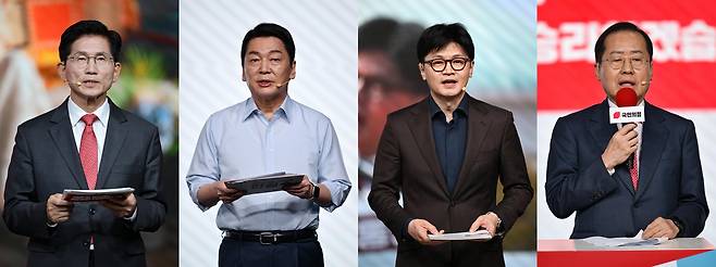 왼쪽부터 국민의힘 대선 경선 2차 예비경선에 합류하게 된 김문수·안철수·한동훈·홍준표 후보. /뉴스1