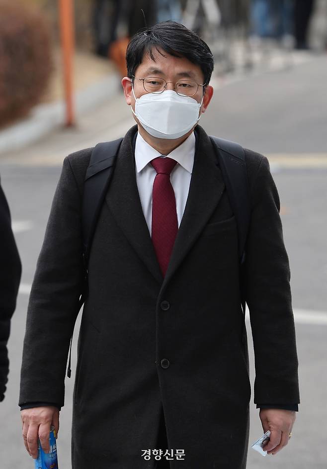 윤석열 전 대통령 변호인단 도태우 변호사가 지난 2월25일 오후 서울 종로구 헌법재판소에서 열린 대통령 탄핵심판 최종 변론에 참석하고 있다. 사진공동취재단