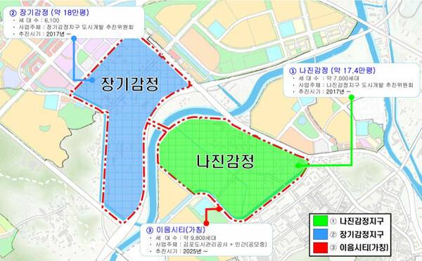 김포도시관리공사가 추진 중인 이음시티 구역도. 나진감정지구 도시개발사업 추진위원회 제공