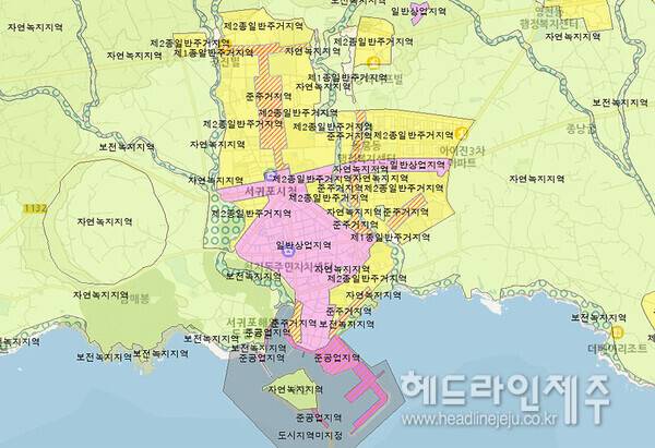 서귀포시청 일대 도시관리계획 현황. 사진=제주특별자치도 공간포털