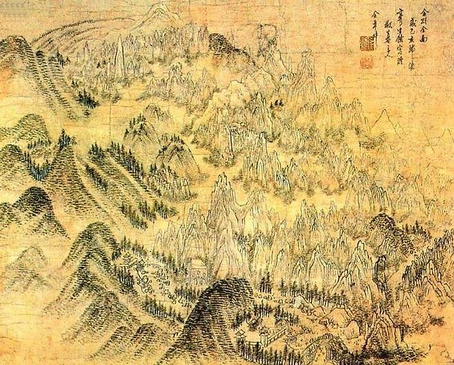 금강전도. 힘과 정교함을 모두 갖춘 정교한 붓질로 금강산을 독창적으로 표현했다.