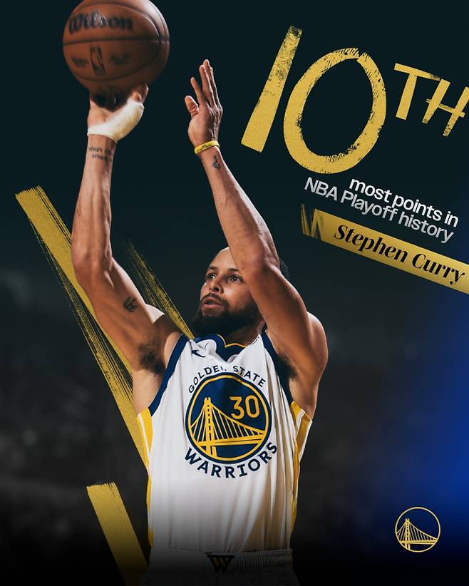 커리의 PO 통산 득점 부문 10위 등극을 조명한 골든스테이트. 사진=골든스테이트 SNS