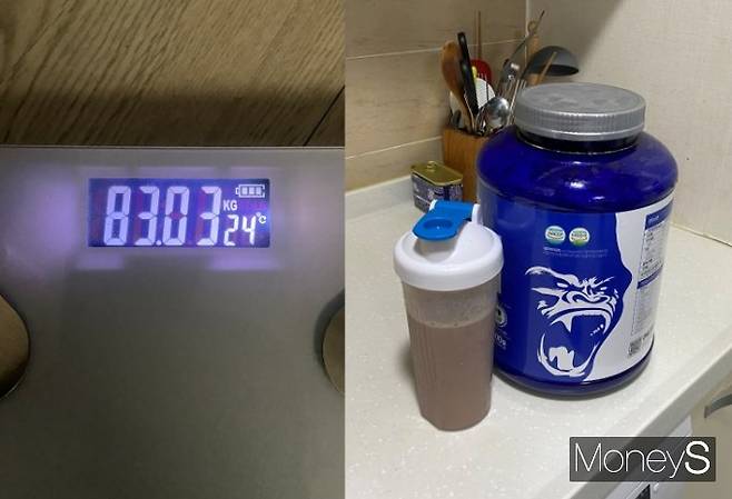 정확히 1일차 몸무게는 80.03㎏. 평소 챙겨먹던 단백질 쉐이크를 먹으며 하루를 시작했다. /사진=최성원 기자