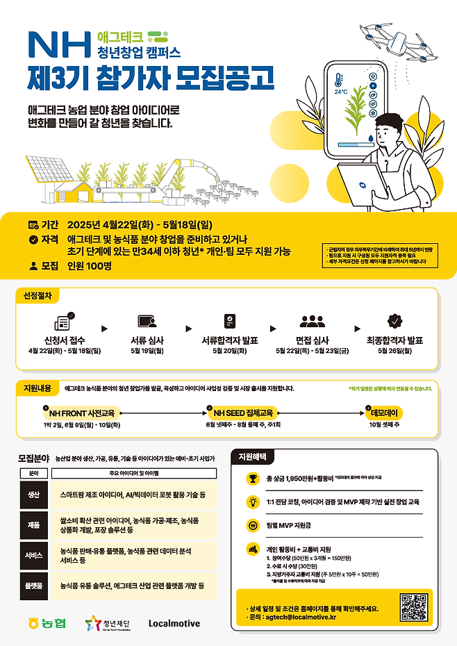 '3기 NH 애그테크 청년창업 캠퍼스' 참가자 모집 포스터. 농협중앙회 제공
