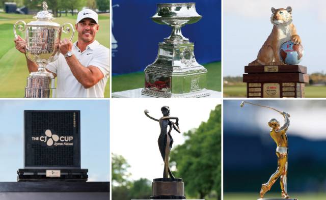 PGA 챔피언십(왼쪽 위부터 시계 방향으로), KPMG 여자 PGA 챔피언십, 히어로 월드 챌린지, 플레이어스 챔피언십, 파운더스컵, CJ컵 바이런넬슨 트로피. Getty Images