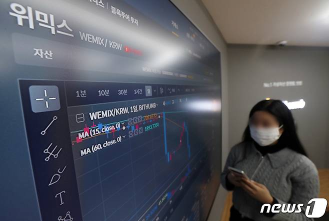 8일 오전 서울 서초구 빗썸 고객지원센터에 위믹스 시세가 표시되고 있다. 2022.12.8/뉴스1 ⓒ News1 박세연 기자