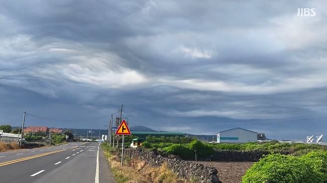 어제(1일) 아침 8시 30분쯤 제주시 한립읍에서 목격된 구름 (사진, 시청자 제공)