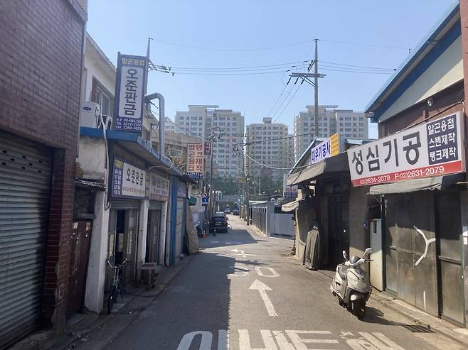 문래동 철공소 골목 모습. 손인규 기자