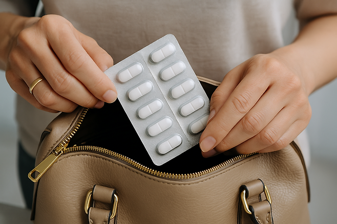 가방에서 꺼내는 알약들