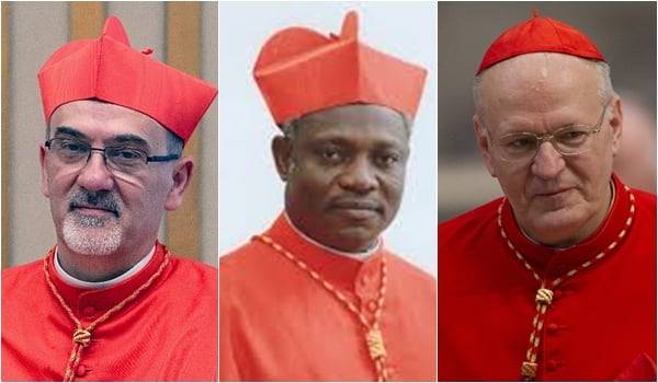 도박 사이트에서 교황 후보 상위권 후보자로 꼽힌 추기경들. 왼쪽부터 이탈리아의 피에르 바티스타 피자발라, 가나의 피터 턱슨, 헝가리의 페테르 에르되.