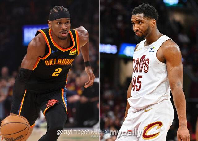 플레이오프 2라운드에서 팀 패배로 아쉬움을 남긴 길저스-알렉산더(왼쪽)와 클리블랜드에 도너번 미첼. /게티이미지코리아