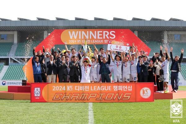 2024 K5리그 챔피언십 우승을 차지한 김해재믹스축구클럽. 사진┃KFA