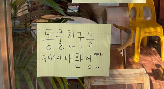 대전 중구의 한 카페에 게시됐던 반려동물 동반 입장 가능 문구. 유혜인 기자