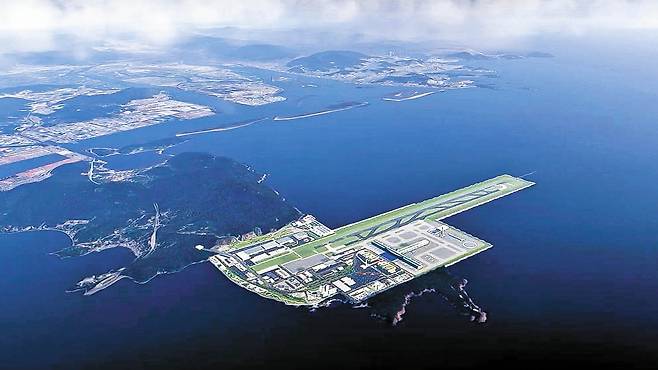 부산시 강서구 가덕도 일원에 건설될 예정인 가덕도 신공항 조감도. 연합뉴스